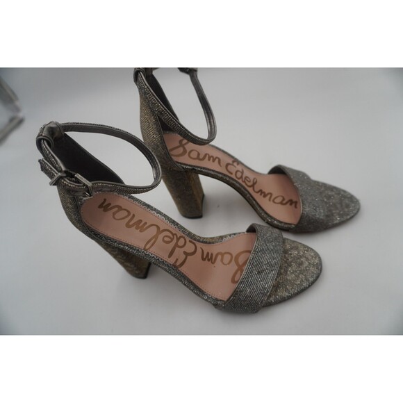 Sam Edelman Women's Yaro Silver Metallic Ankle Strap Open Toe Block Heels Sz 8 M - Picture 2 of 9